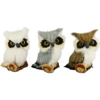I.GE.A. Dekofigur Tierfigur mini Eule 3er Set (3 St), Aus Kunstfell Vogel Dekovogel Statue Ornament Pelz Plüschtier Waldtier