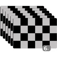 MuchoWow Platzset Schachbrett - Muster - Schwarz und Weiß, (6-St), Platzsets, Tischset, Abwaschbar, Tischsets, Platzdeckchen