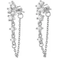 Hey Happiness Paar Ohrhänger Damen Ohrringe mit Zirkonia und Kette, Edle Kettenohrringe aus 925 Silber, vergoldet / rosévergoldet