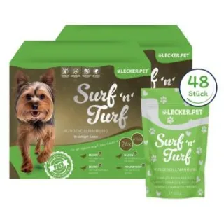 Lyra Pet Lecker.Pet Surf'n'Turf Pouches Hundefutter Nassfutter 4er Mix Multipack 8 Stück