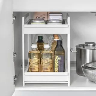 Yamazaki Küchenregal ausziehbar 2 Ebenen Tower – Metall weiß. Schaffen Sie mühelos Ordnung und gewinnen Sie wertvollen Platz in Ihrer Küche.
