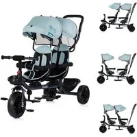 Babyshoppen Dreirad Geschwisterdreirad Tricycle Hip Hop, Schiebegriff, Sitze 360° drehbar, Gurte