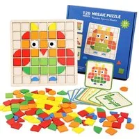 Sorvyzxn 3D-Puzzle 120pcs Kreative Mosaik-Puzzle,Hölzerne Muster Blöcke Set, Puzzleteile, Puzzleteile, Form Matching Game,Montessori Spielzeug ab 3 4 5 6 Jahre