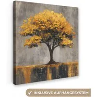 OneMillionCanvasses® Leinwandbild Baum - Blätter - Gold - Abstrakt, Fotodruck (1 St), Wandbild, Deko Schlafzimmer Wohnzimmer Flur 20x20 cm