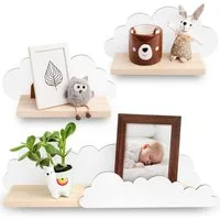 Outentin Kinderregal Wolken-Wandregal 3er Set aus Kiefernholz - Weiß, Rosa, Blau, 3-tlg., Unsichtbare Montage, Massivholz, Handgefertigt in Europa