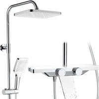 HOMELODY Duschsystem mit Thermostat und Glasablage in Schwarz,Brausegarnitur, 3 Strahlart(en), 12 Zoll Regendusche, 3-Funktions-Handbrause,Chrom
