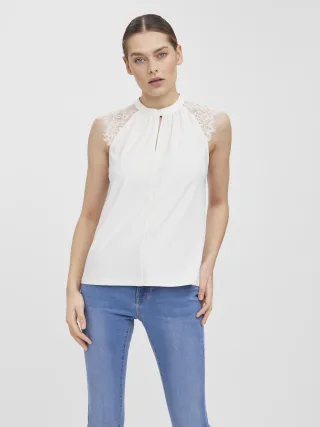 VERO MODA - VMMILLA SL LACE TEE NOOS Snow White - Gr. - XL