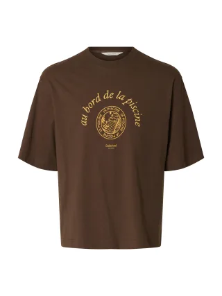 SELECTED MEN - SLHBOXYNORMAN GRAPHIC SS O-NECK TEE Bracken - Gr. - L