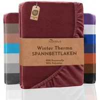 NatureMark Spannbettlaken Winter Thermo Fleece Spannbetttuch, 80% Baumwolle und 20% Polyester, Gummizug: rundum, (1 Stück), 90 x 190 bis 100 x 200 cm - Bordeaux rot