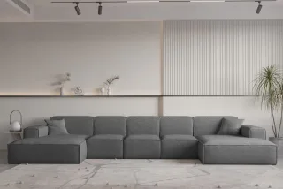 Wohnlandschaft U-Form CELES PREMIUM XL in Stoff Ascot Bukla Graphit