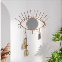K&L Wall Art Wandspiegel Metall Wandhaken Metallspiegel Antik Goldoptik Garderobe Kleiderhaken, Schlüsselaufhänger, Schützendes Auge