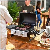 Outsunny Gasgrill inkl 2 Edelstahl-Brenner, Seitenablagen, Deckel, Thermometer, BBQ Gartengrill, 5,6 KW Gas-Grill, für Balkon, Camping-Grill 101 x 48 x 41 cm
