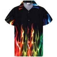 King Kameha Hawaiihemd "Flames" Funky Hawaii-Hemd Herren Kurzarm Front-Tasche Stylish