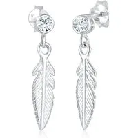 Elli Paar Ohrhänger Ohrhänger Feder 925 Silber, mit Kristallen von Swarovski®