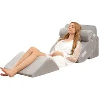KOMFOTTEU Keilkissen Bettkissen, 4-tlg., ergonomischer Memory Schaum Füllung, Grau
