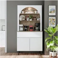 Roomart Küchenregal VENEDIK Küchenschrank 90 cm, Buffet, Schublade in 4 Farben, mit Beleuchtung, offene Nische, Schublade, Einlegeböden in 4 Farben