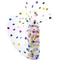 Creativery Stoff, Tüll Stoff Rolle mit Punkten 15cm x 9m Weiß / Bunt Regenbogen