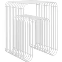 skølm Beistelltisch Vali als Hocker oder Bücherregal nutzbar (weiß), Couchtisch aus Metall, offenes Gitterdesign, Ablageregal 39x34x49 cm