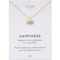 LUUK LIFESTYLE Kette mit Anhänger Evil Eye, mit Happiness Spruchkarte, wasserfest & hautverträglich