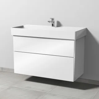 Sanipa 3way Waschtischunterbau zu Duravit Dura Square Waschtisch mit 2 Auszügen, Weiß-Glanz BS42778