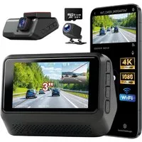 CkeyiN Dashcam Auto 4K+1080P 2-Kanal 170° Weitwinkel mit 32GB TF-Karte WDR Dashcam (4K Ultra HD, 3'' IPS-Bildschirm, mit Nachtsicht, G-Sensor, Loop-Aufnahme Wifi App-Steuerung)