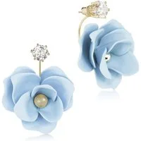 LUISIA® Paar Ohrstecker Front Back Ohrringe "Jarla" mit Blumen 16 Karat vergoldet (2-tlg., inkl. Schmuckbox), 16 Karal vergoldet