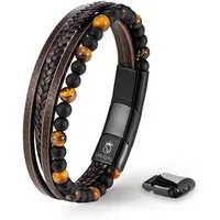 UNIQAL.de Lederarmband Lederarmband Herren "FANCY" Perlenarmband Naturstein Geflochten (Edelstahl, Echtleder, Casual Style, handgefertigt)