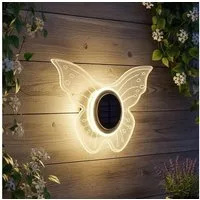 Spetebo LED Dekolicht Solar Wandlampe Schmetterling, Dämmerungssensor, LED fest integriert, warm weiß, Deko Wandleuchte warm weiß für Außen, 25 cm