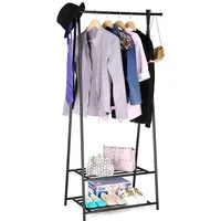 SONGMICS Kleiderständer Garderobenständer, Garderobe, Metallgestell, platzsparend, 2 Ablagen für Schuhe und Boxen
