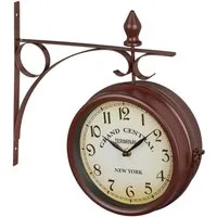 relaxdays Wanduhr Bahnhofsuhr doppelseitig in Braun