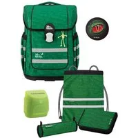 McNeill Schulranzen Ergo Complete Schulranzen Dino Drache grün Schultasche 1. Klasse (Set, 6-tlg., inkl. Federmäppchen, Turnbeutel, Schlamper und Motivmagnet), ergonomisch, in der Höhe verstellbar, mit Brustgurt & Hüftgurt