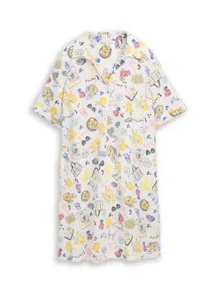 Tom Tailor - Leinen-Polokleid mit Print weiß - Gr. - 42