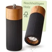 Praknu Salz- / Pfefferstreuer Salz & Pfeffermühle Set Akazien Holz – Edles Design & Keramikmahlwerk, (2er Set, 2-tlg), FSC-zertifiziert, Keramikmahlwerk, Stufenlos einstellbar, Langlebig
