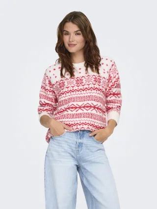 ONLY - ONLXMAS NORDIC LS O-NECK KNT Cloud Dancer - Gr. - XL