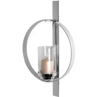 Fink Wandkerzenhalter CLARION Wandleuchter - H. 65cm x D. 40cm - silber - Edelstahl/Glas (1 St., Wandkerzenhalter - Wandlaterne), Elegante Wandlampe mit Glas - Stilvolle Wandbeleuchtung & Wandfackel