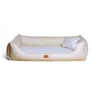 Tierlando ® MADDOX VIP Orthopädisches Hundebett VISCO Velours Kunstleder S - XXL creme 1,2 m, 25 cm, 85 cm