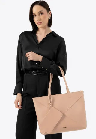 Wittchen Damen-Einkaufstasche aus Kunstleder mit Ziernähten, beige, Öko-Leder