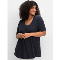Sheego T-Shirt T-Shirt Kurzarm in A-Linie, mit Kellerfalten am Ausschnitt