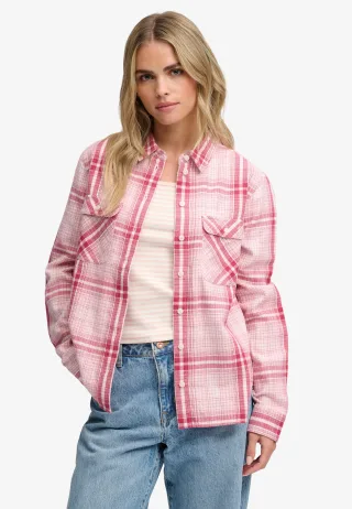 Superdry - Lumberjack Karo-Flanellhemd Rosa-weiß kariert - Gr. - 14