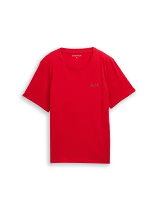 Tom Tailor - T-Shirt mit Print soft scarlet red - Gr. - XL