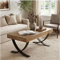Tribesigns Couchtisch 120 cm rechteckiger Wohnzimmertisch, moderner Industrial Holztisch (Beistelltisch für das Wohnzimmer), mit geschwungenen Kreuzbeinen, dicke Holzplatte mit Maserung