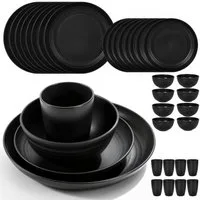 BlingBin Geschirr-Set 32 Stück Weizenstroh Geschirrset für 8 Personen, Camping Plates Set (32-tlg), 8 Personen, Kunststoff, Kunststoffteller & Schüsseln für Salat,Wiederverwendbar,Unzerbrechlich