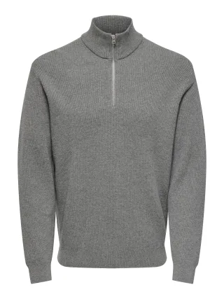 ONLY&SONS - ONSPHIL REG 12 STRUC HALF ZIP KNIT NOOS Medium Grey Melange - Gr. - XXL