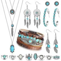 LuxusKollektion Schmuckset Bohemian Türkis Schmuck Set für Damen inkl. Halskette Ohrringe Armband