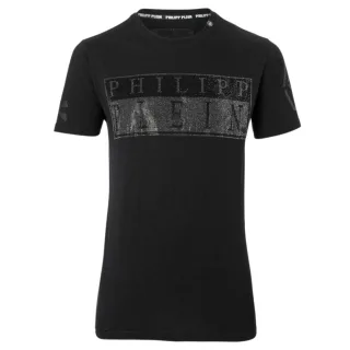Philipp Plein - Schwarzes T-Shirt mit auffälligem, einfarbigem Diamant-Logo