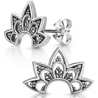Materia Paar Ohrstecker Mandala Blume Zentangle halbrund antik oxidiert SO-301, 925 Sterling Silber, geschwärzt