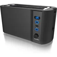 Arendo Toaster Langschlitz, Display mit Restzeitanzeige, Krümelschublade, Edelstahl, 2 lange Schlitze, für 4 Scheiben, Wärmeisolierendes Gehäuse mit Brötchenaufsatz, Defrost Funktion