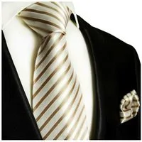Paul Malone Krawatte Seidenkrawatte und Tuch Herren Schlips modern gestreift 100% Seide (Set, 2-St., Krawatte mit Einstecktuch) Schmal (6cm), cappuccino braun 694