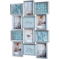 Levandeo® Bilderrahmen Collage, Bilderrahmen 54x72cm 12 Fotos 13x18cm Silber Antik Glas Collage