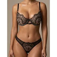 Elegant Love Set: Push-up-BH Sexy Dessous Set für Damen: Bestickter BH & Tüll-Tanga (Set, 2-tlg., mit Panty) Elegantes Lingerie-Set mit String, Transparente Unterwäsche